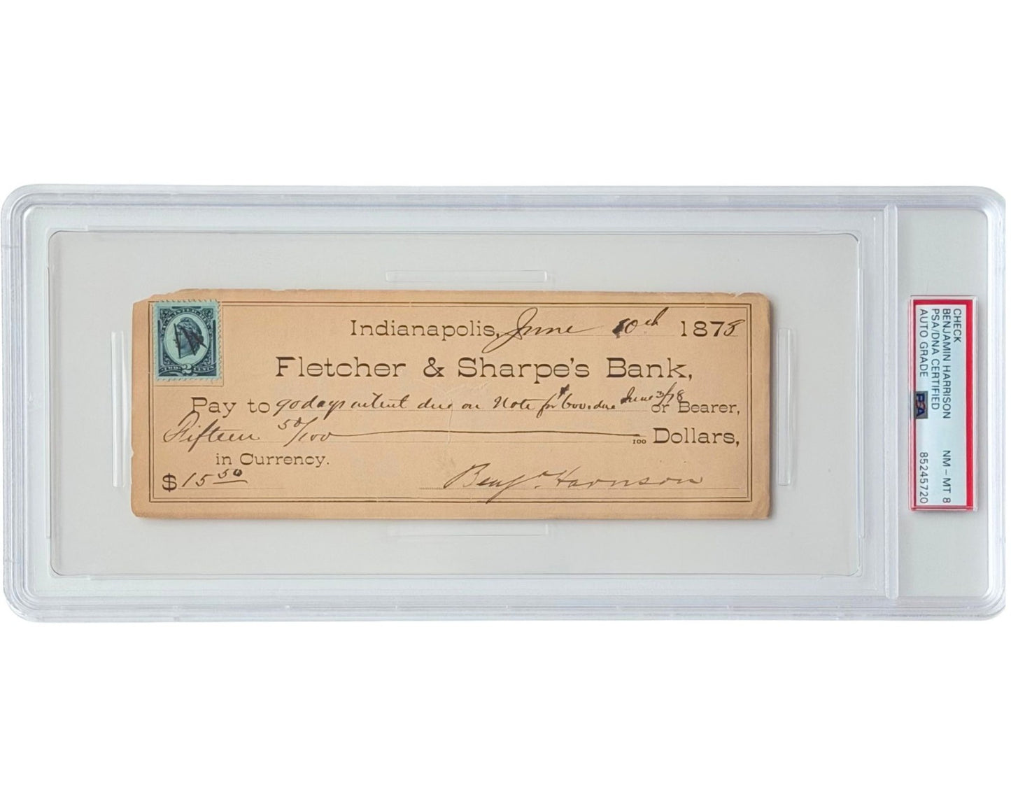 President Benjamin Harrison Signed Check PSA 8 Auto - Paying off Interest!