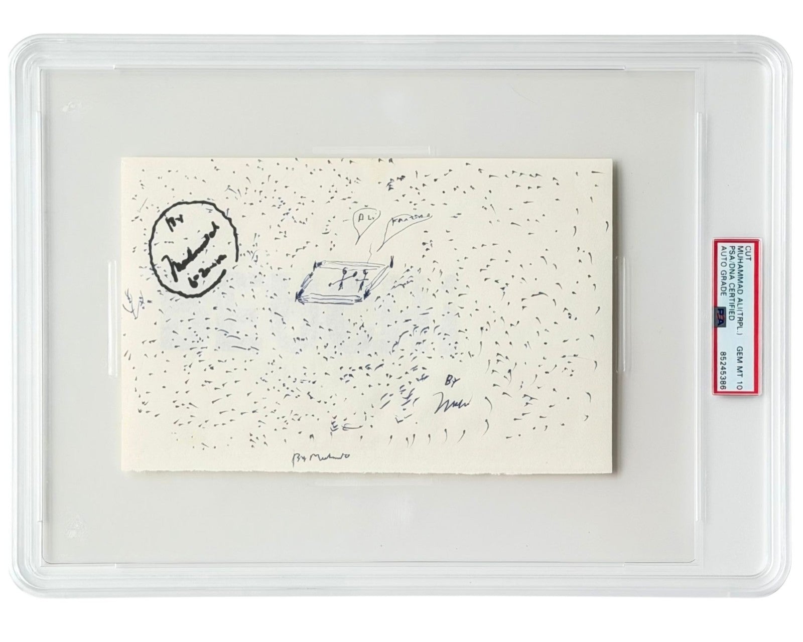 Muhammad Ali Triple Signed Sketch of Ali vs. Frazier Fight PSA Gem Mint 10