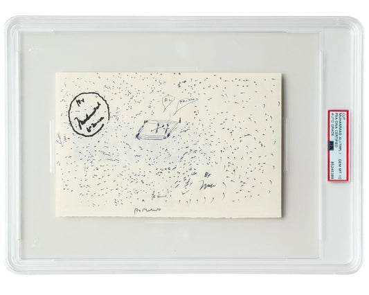 Muhammad Ali Triple Signed Sketch of Ali vs. Frazier Fight PSA Gem Mint 10