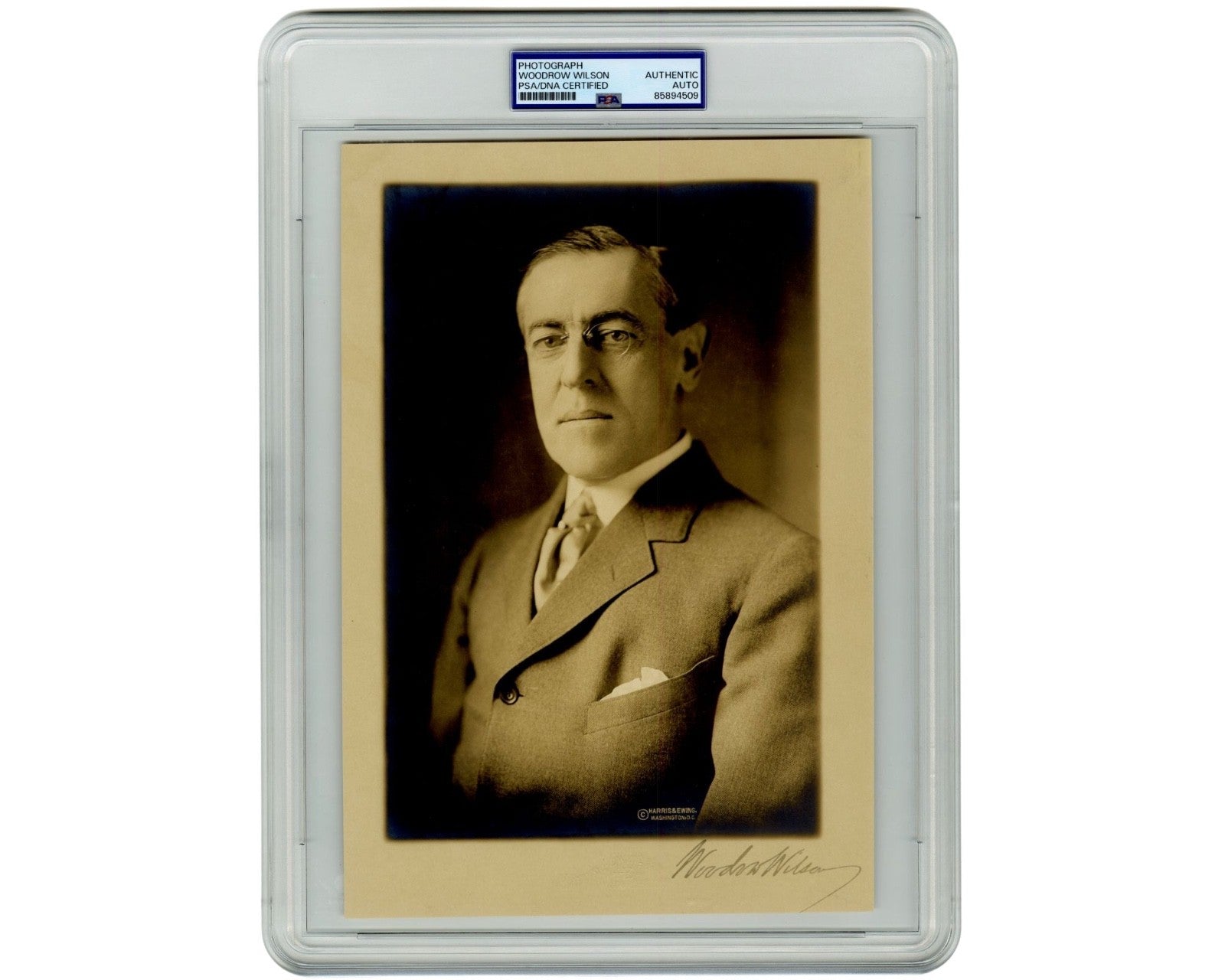Finest Woodrow Wilson Signed Harris & Ewing Sepia Photograph PSA Auto