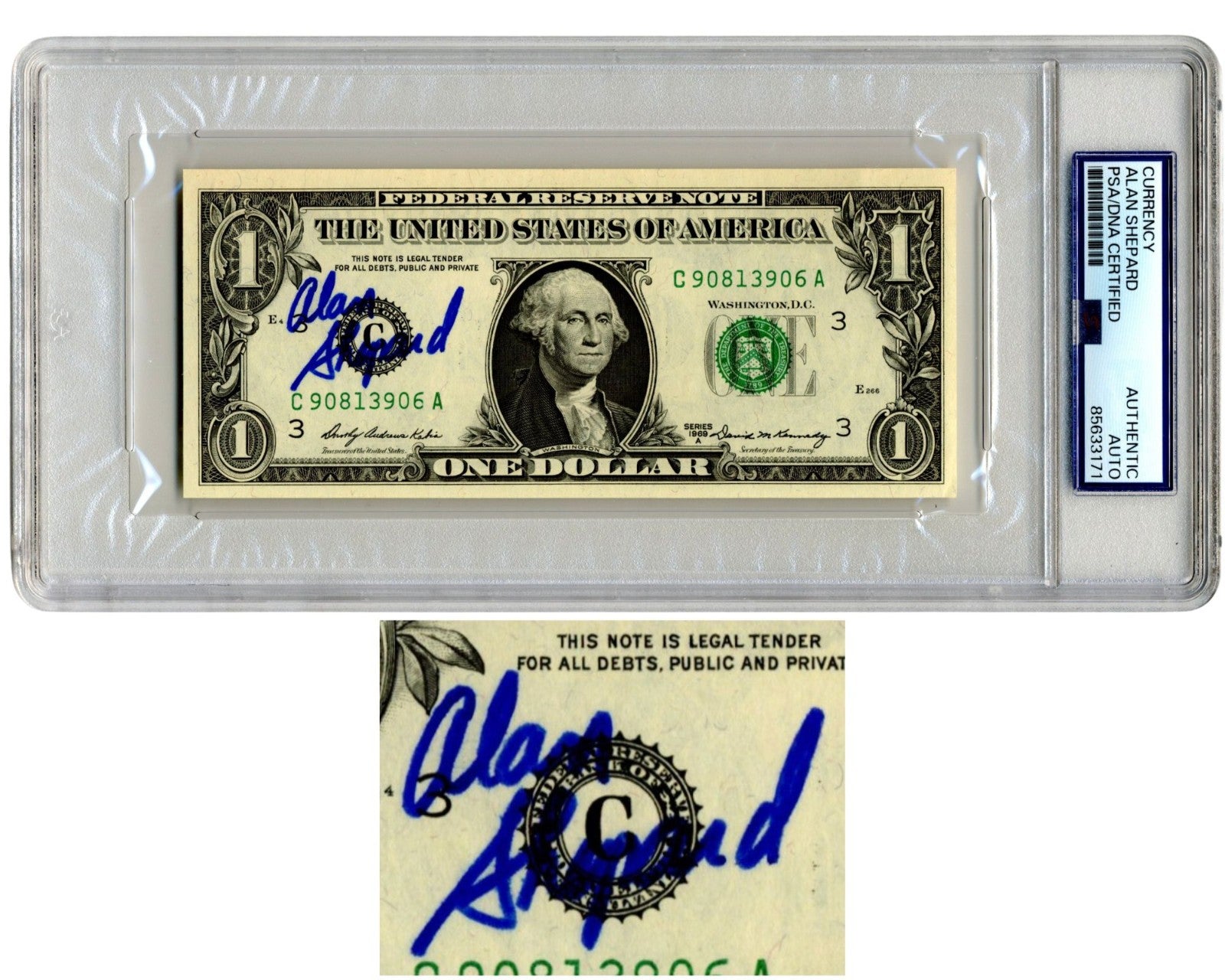 Mercury 7, Apollo Astronaut Alan Shepard Signed Currency $1 Dollar Bill PSA Auto