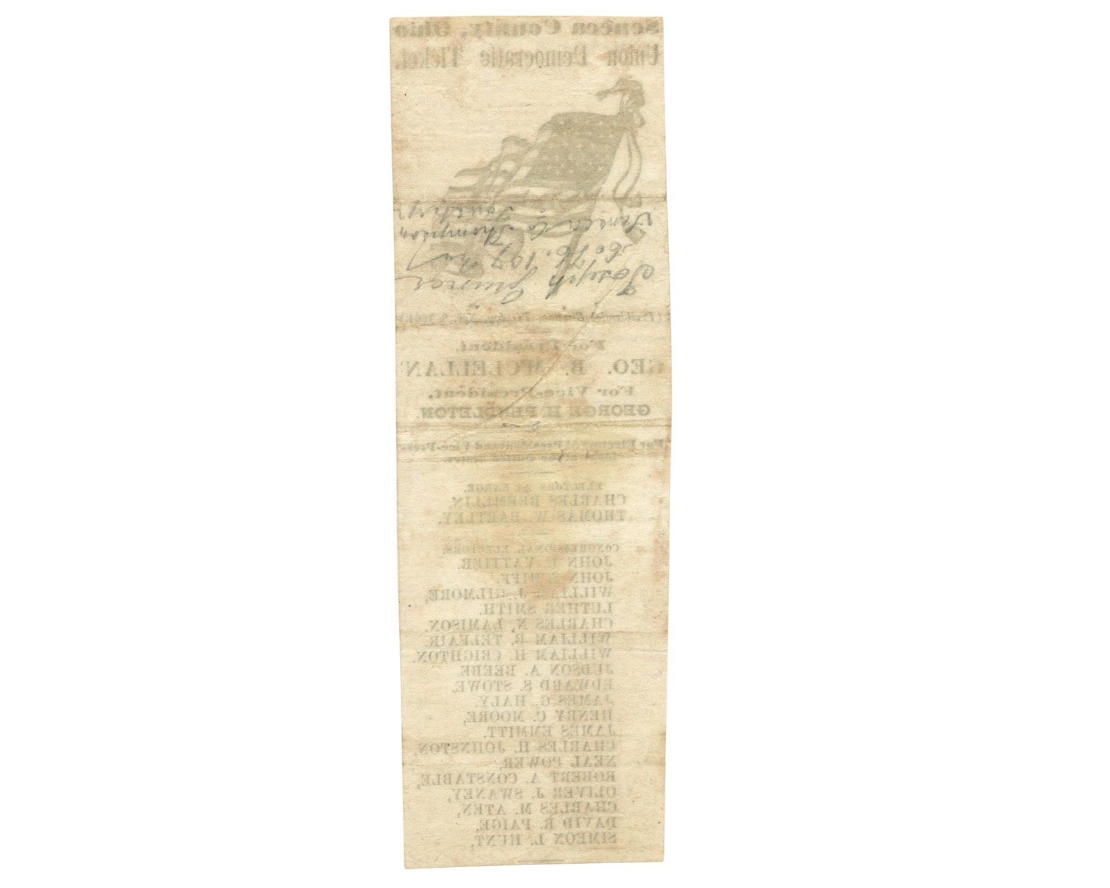 General George McClellan Ohio Soldiers Ballot / Ticket 1864 Election vs. Lincoln