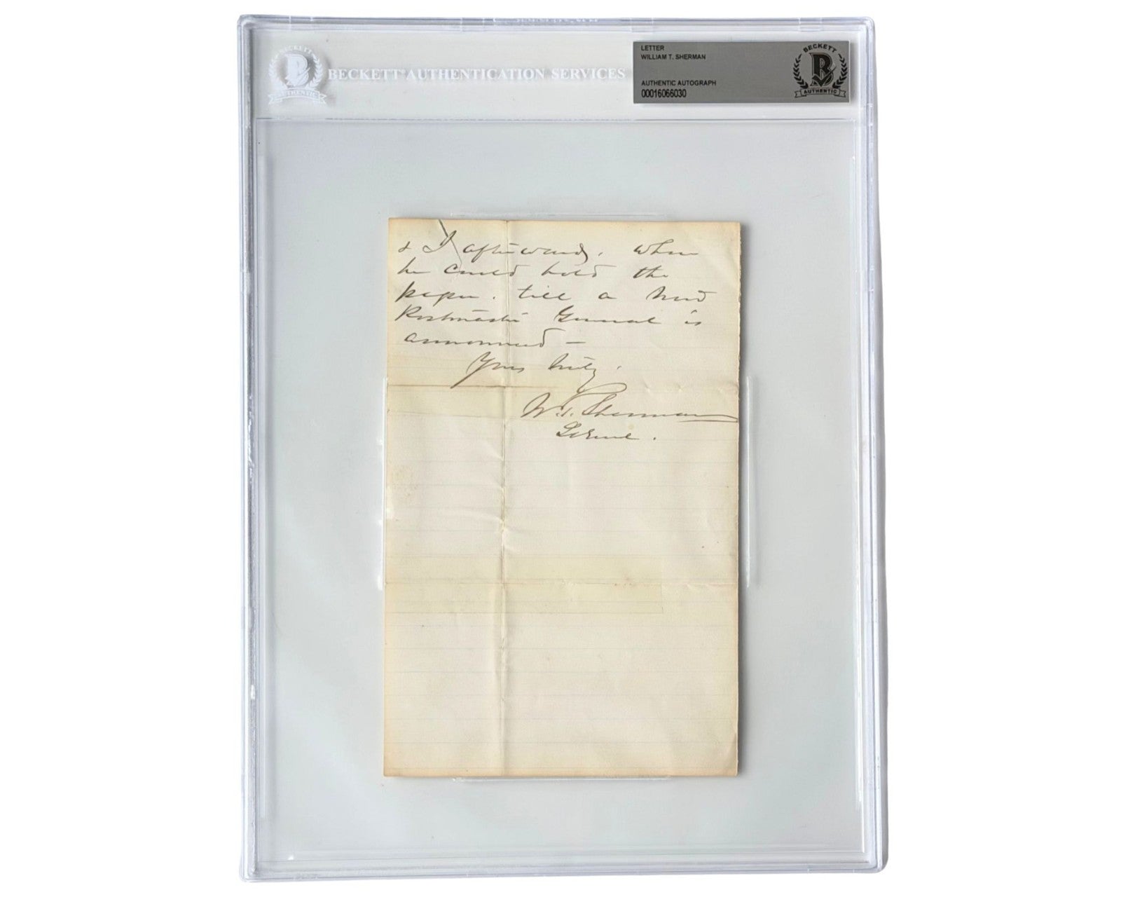 Civil War Union General W.T. Sherman Signed Letter to Gen Thomas Wood! BAS Auto