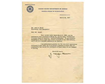 FBI Director J. Edgar Hoover Signed DOJ Letter On FBI Confidence! PSA Auto