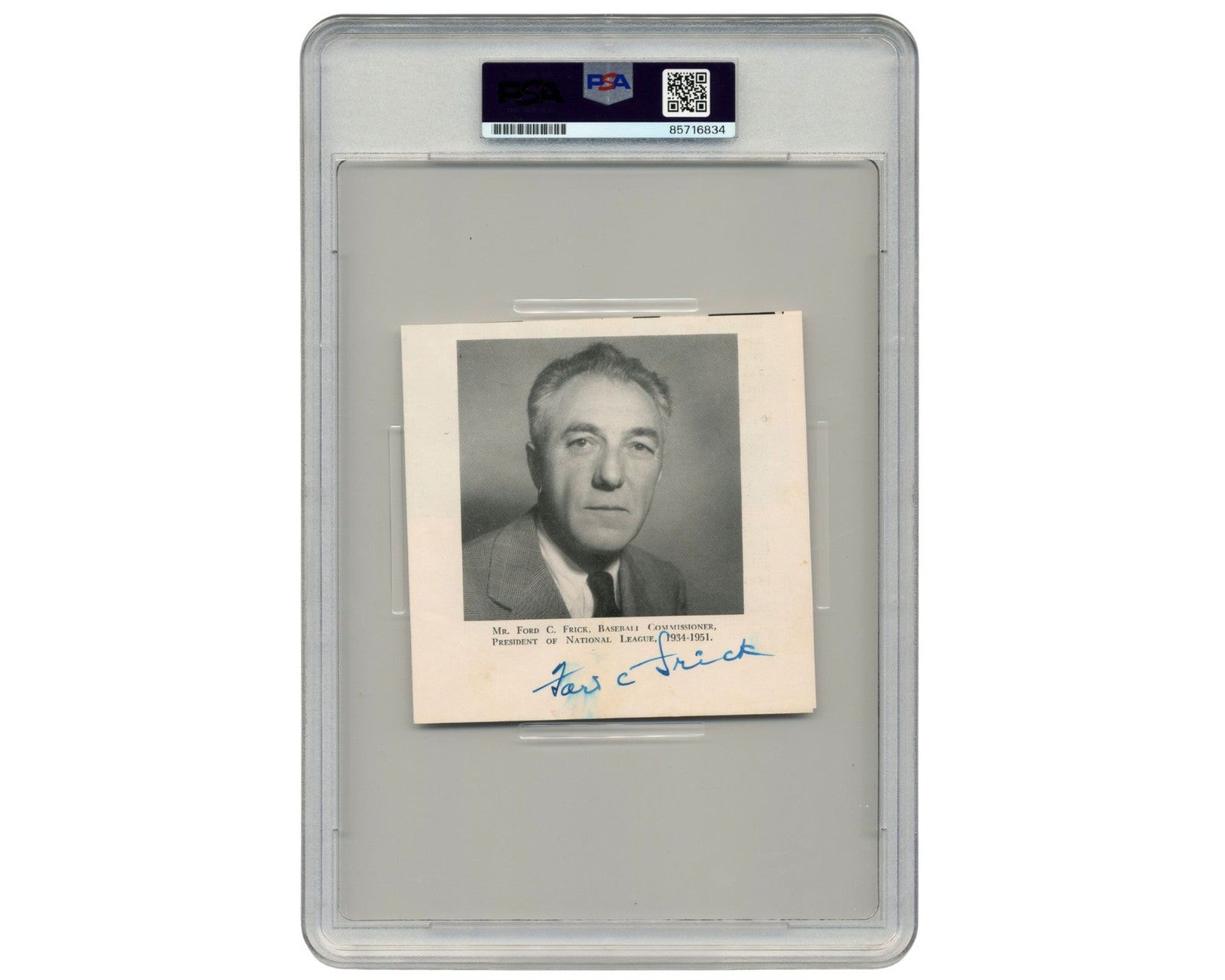 HOF Creator Stephen C. Clark & Commissioner Ford Frick Signed Cut PSA Auto