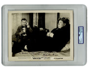Stan Laurel Signed "Saps at Sea" Lobby Card w/ Hardy Photograph PSA Auto - Rare!