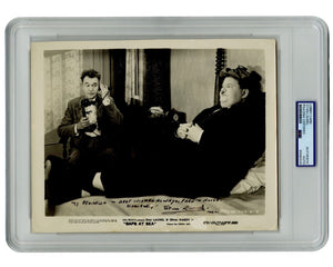 Stan Laurel Signed "Saps at Sea" Lobby Card w/ Hardy Photograph PSA Auto - Rare!