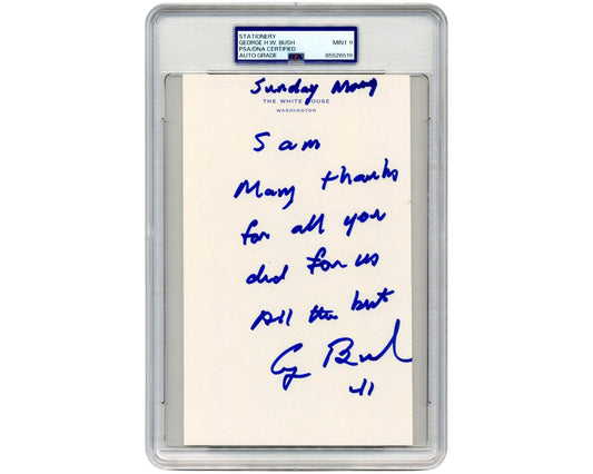 President George H. W. Bush RARE W.H. Format Signed Letter to Valet PSA Mint 9