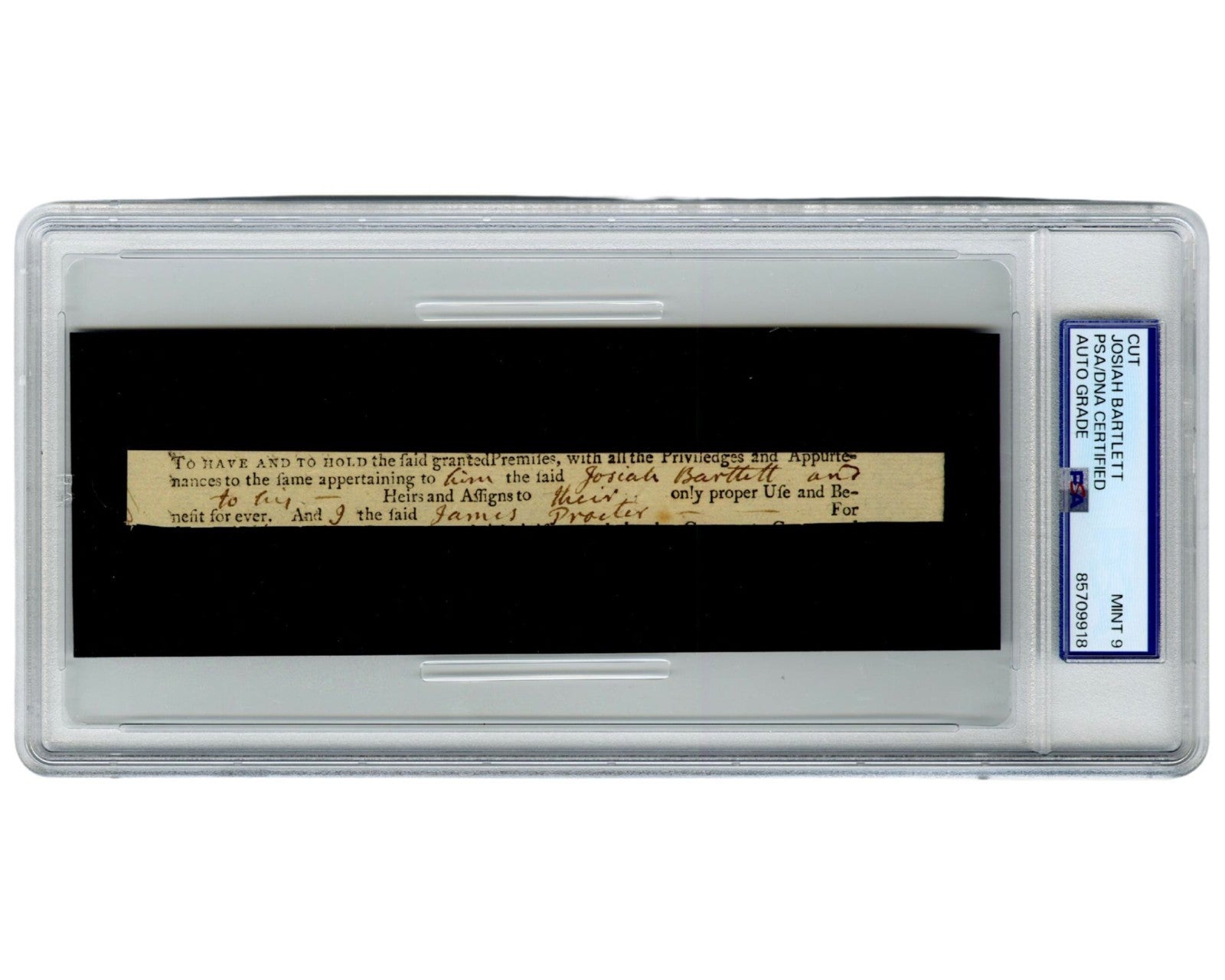 Declaration of Independence Signer Josiah Bartlett Signed Doc. Cut Display PSA 9