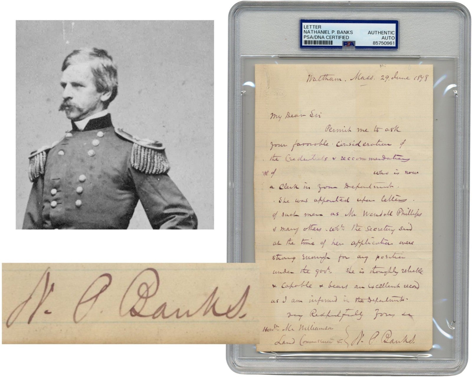 Union Civil War General Nathaniel P. Banks Signed Letter Bold PSA Auto