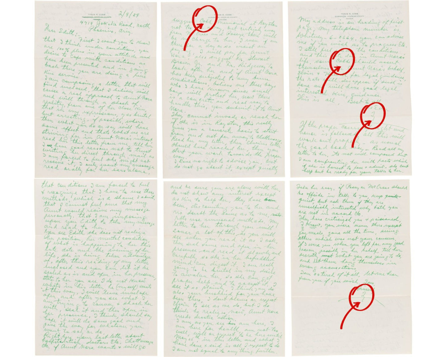 Ty Cobb Twice Signed 6 Page Handwritten Letter PSA & Beckett BAS Auto