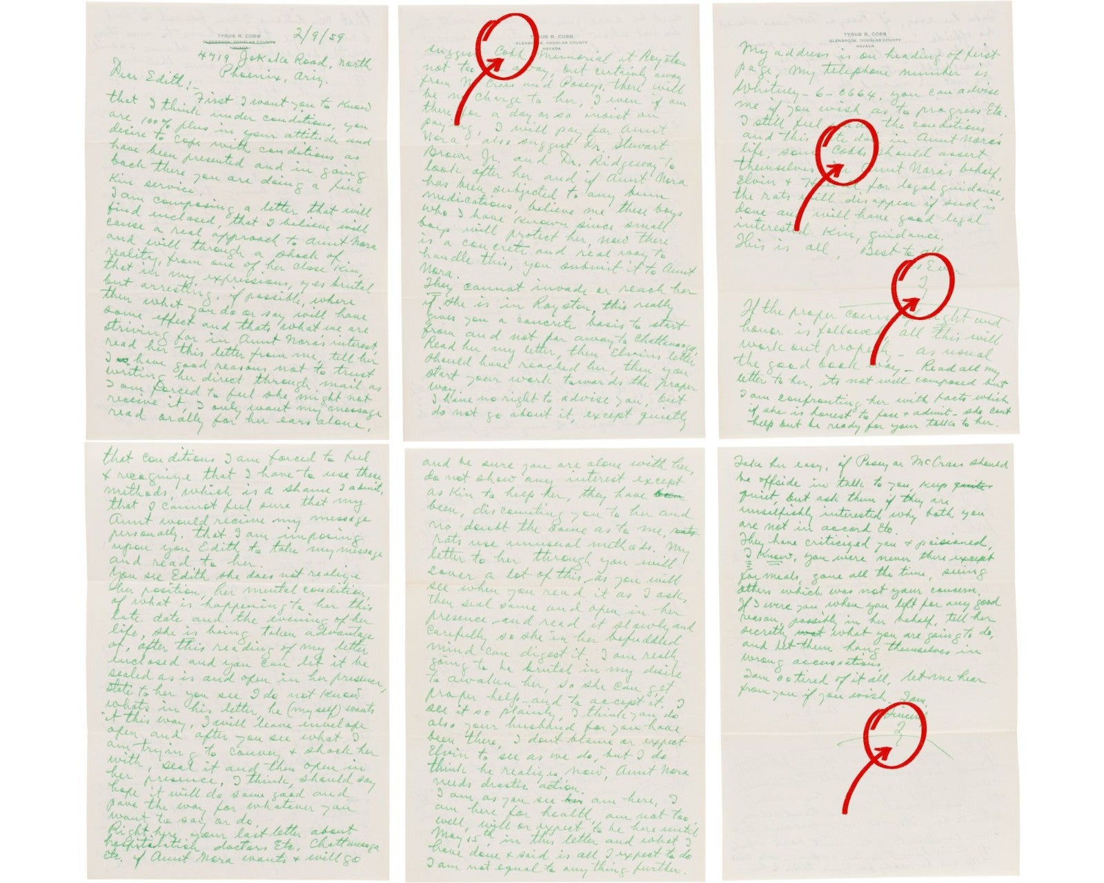 Ty Cobb Twice Signed 6 Page Handwritten Letter PSA & Beckett BAS Auto