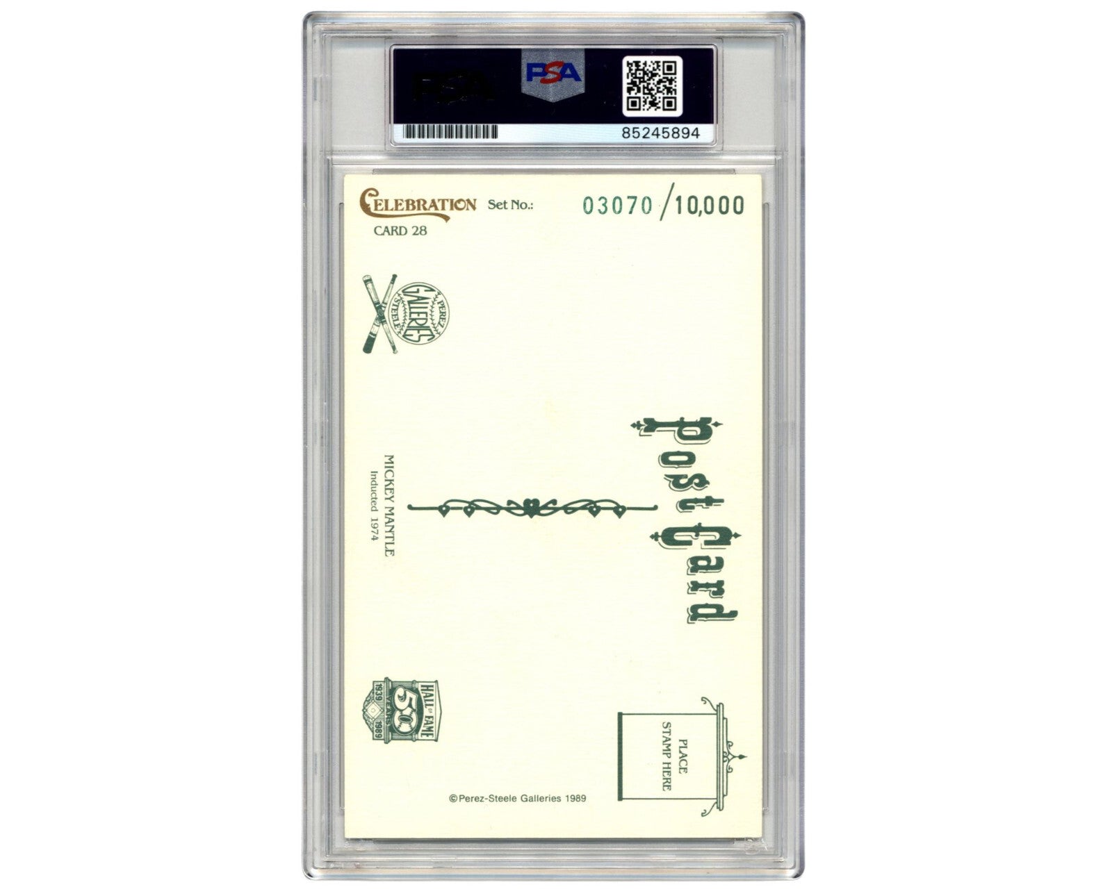 Yankees Legend Mickey Mantle Signed Perez Steele Postcard PSA Gem Mint 10