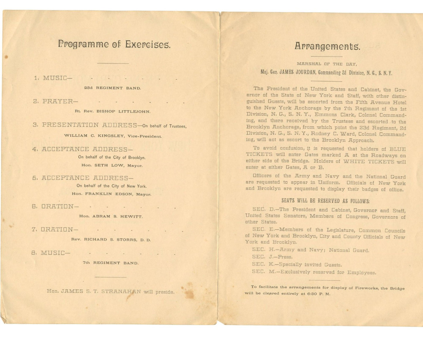 Brooklyn Bridge Opening Ceremonies Program - Rare Relic from the Opening!