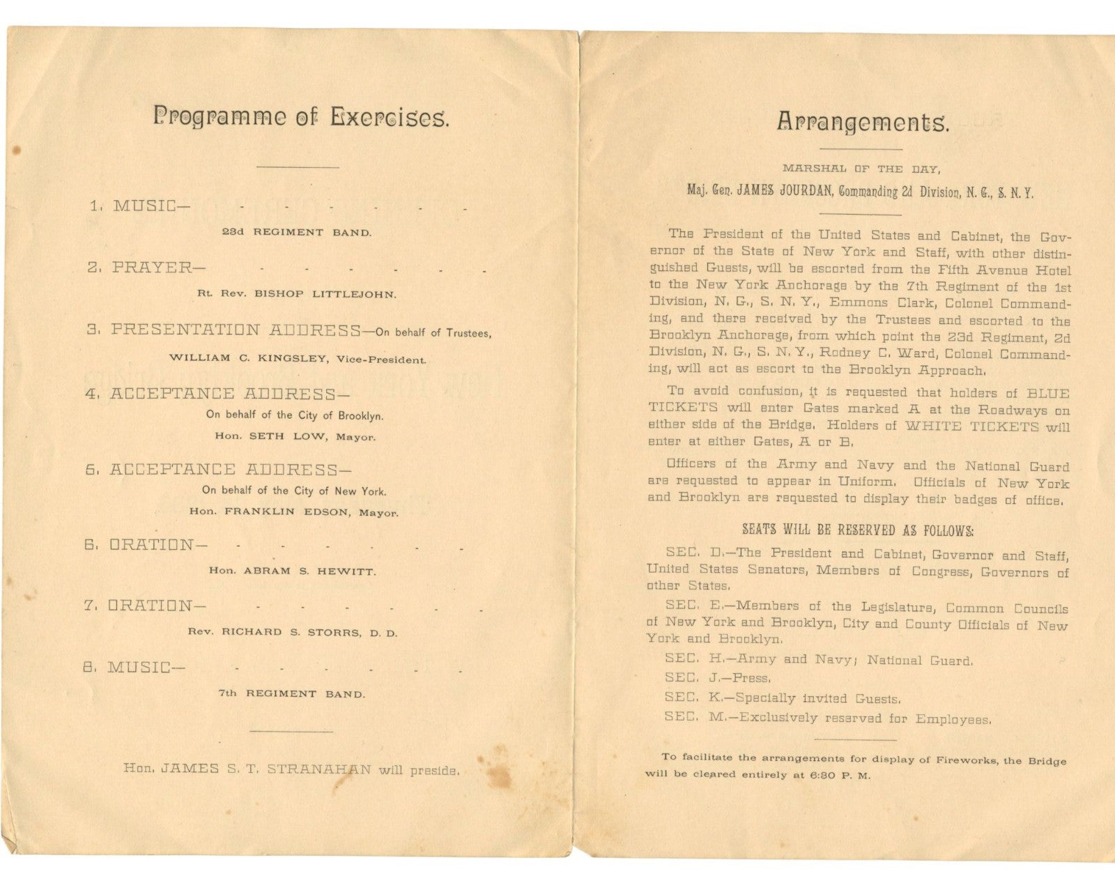 Brooklyn Bridge Opening Ceremonies Program - Rare Relic from the Opening!