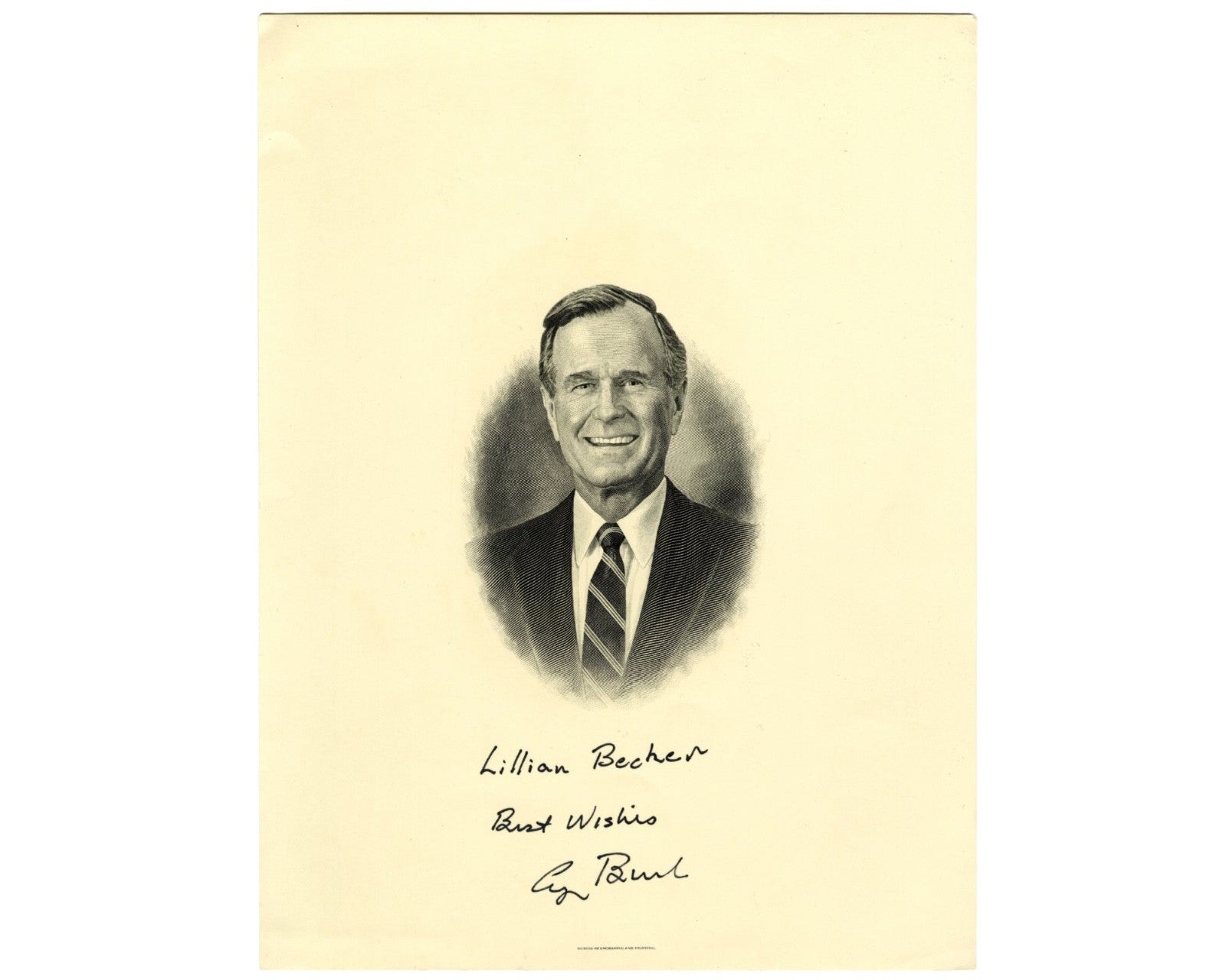 President George H.W. Bush Signed 9 x 12 Presidential Engraving PSA