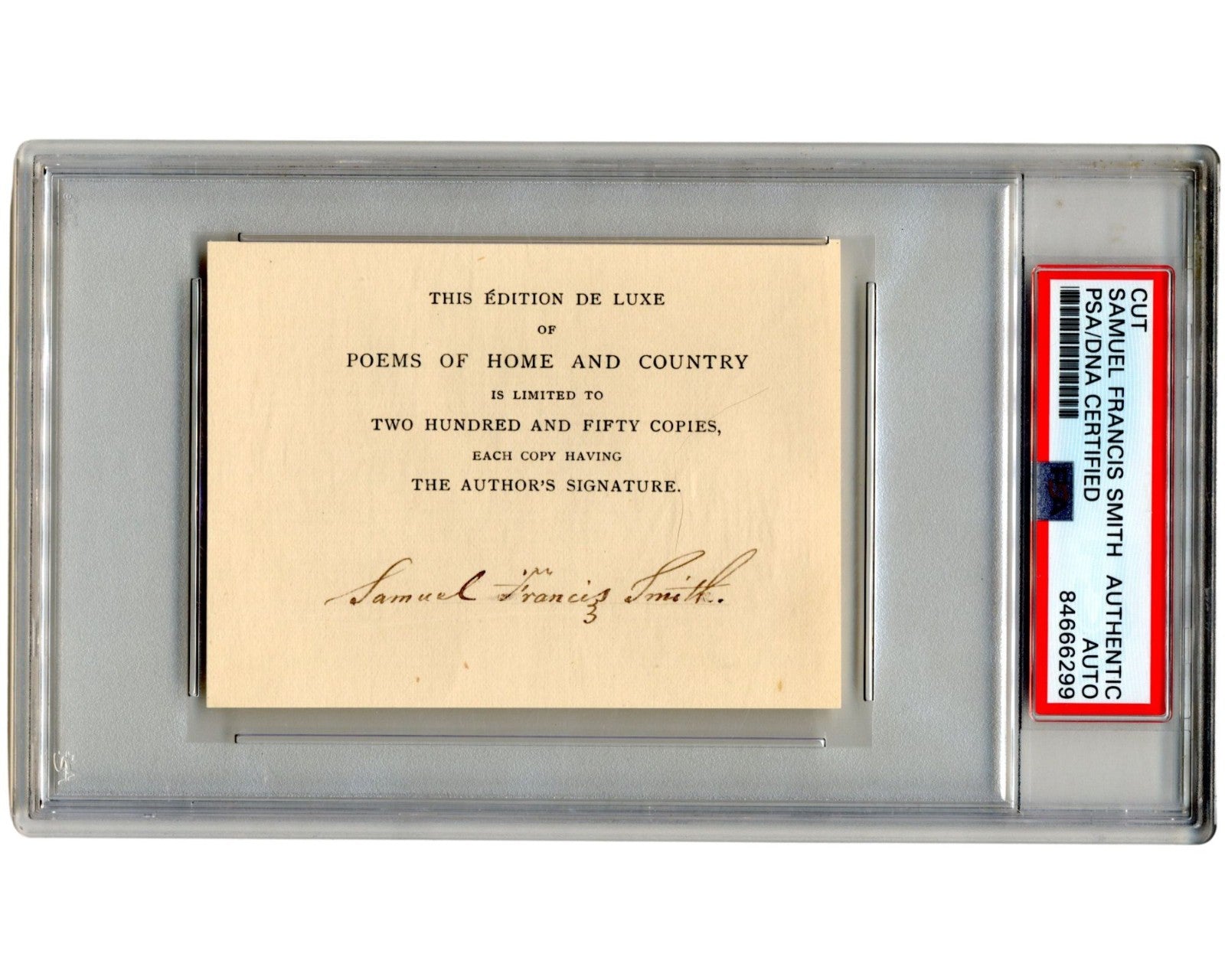Iconic American Songwriter Samuel Francis Smith Signed Cut PSA Auto