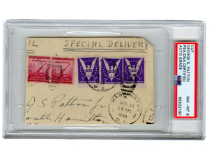 General George S. Patton Gorgeous Signed Cut! w/ Unique Stamps! PSA 8 Auto