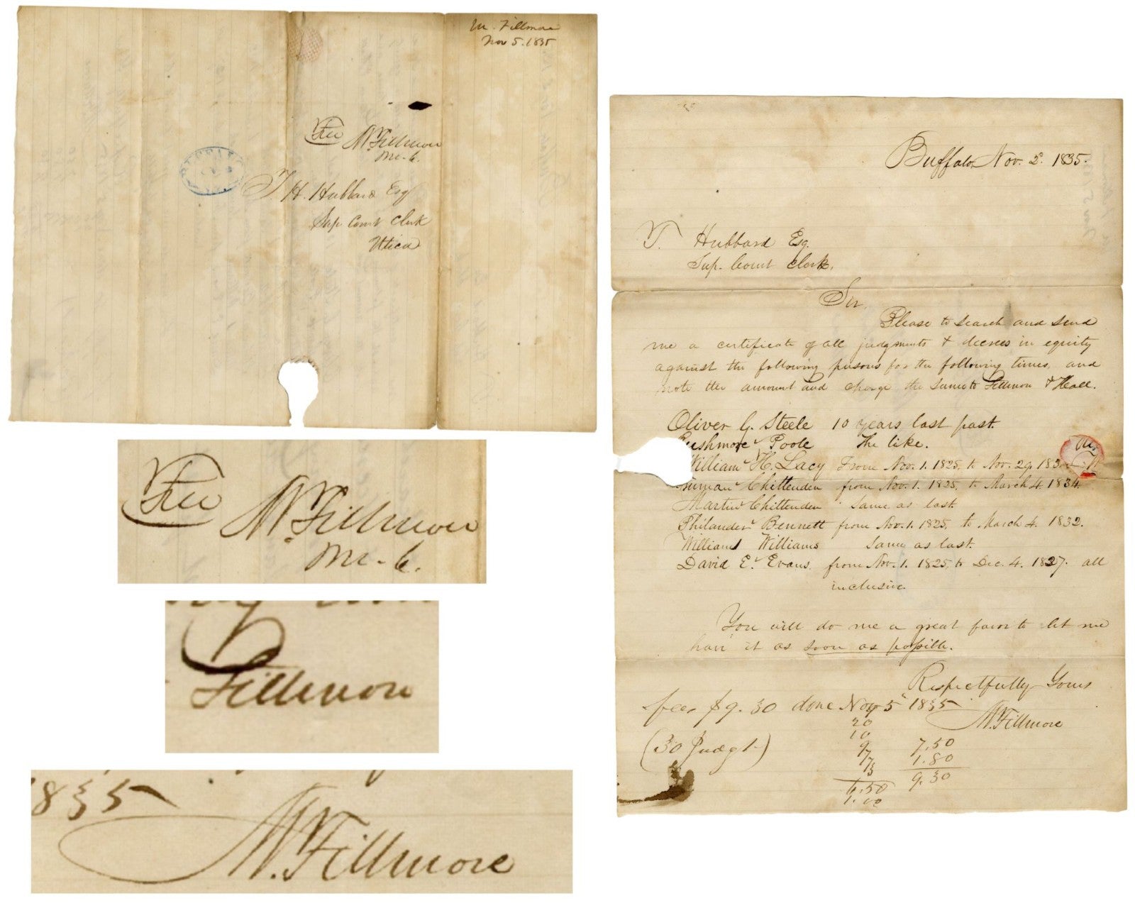 President Millard Fillmore 3x Signed Legal Letter & Free Frank! PSA Auto