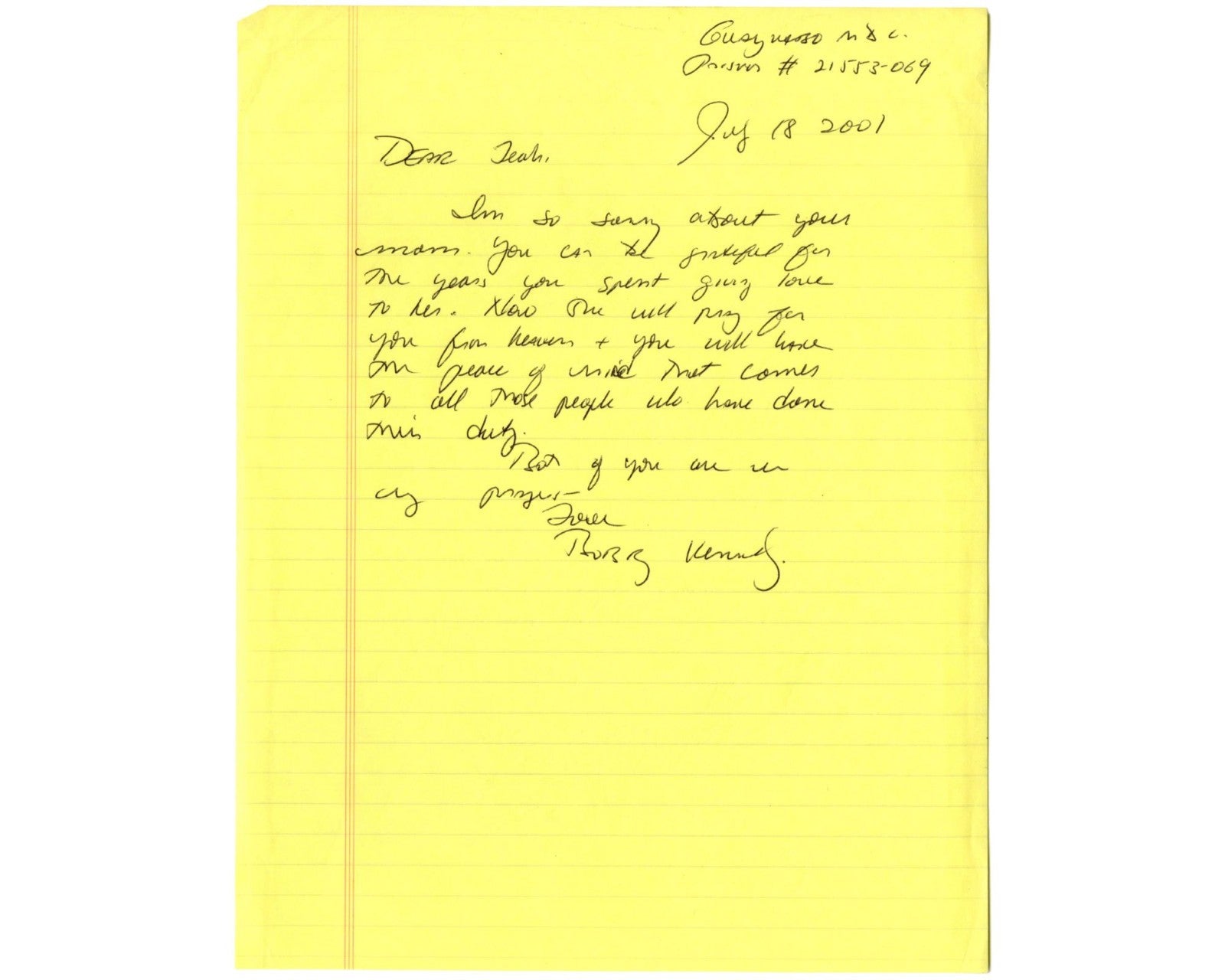 Rare Robert F. Kennedy Jr. Handwritten Letter Sent from Puerto Rican Prison! PSA