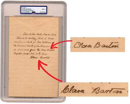 Clara Barton Twice Signed Handwritten Letter on Barton Hospital Check PSA Mint 9