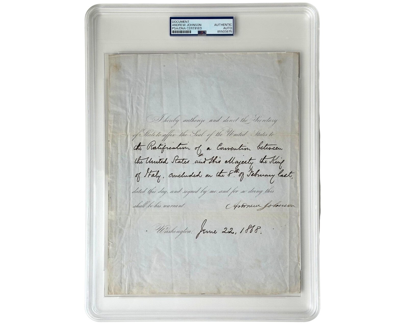 President Andrew Johnson Ratifies Agreement Btwn US & Italy for Consuls! PSA