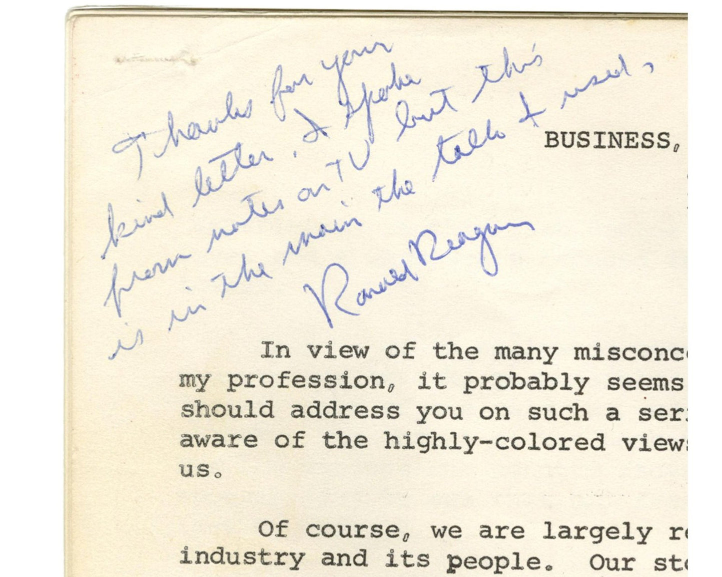 President RONALD REAGAN Signed Doc. on Entertainments Role to "Resist Communism"