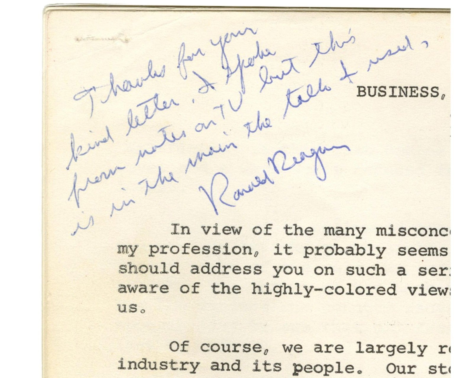 President RONALD REAGAN Signed Doc. on Entertainments Role to "Resist Communism"