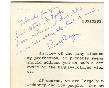 President RONALD REAGAN Signed Doc. on Entertainments Role to "Resist Communism"