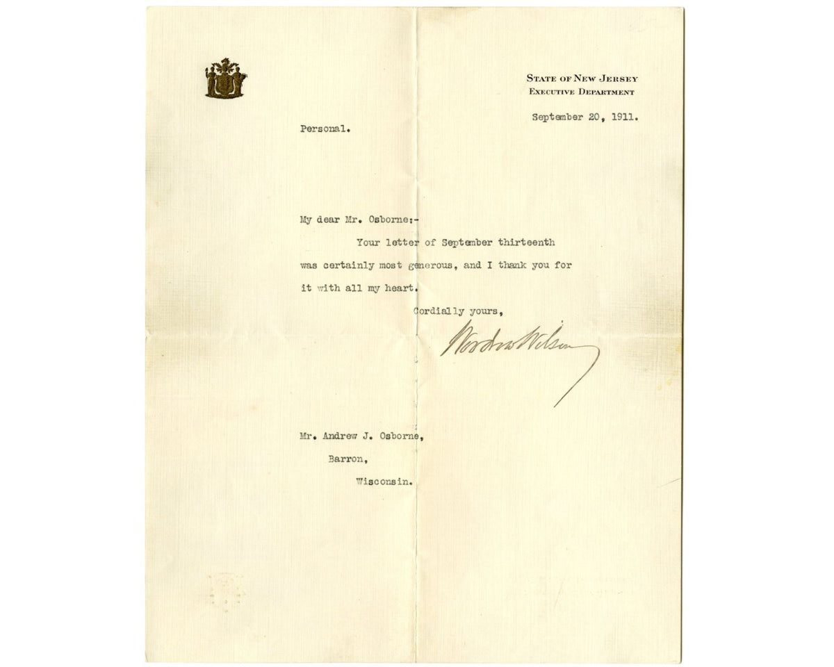 President Woodrow Wilson Signed Personal Letter PSA, Bold Autograph!