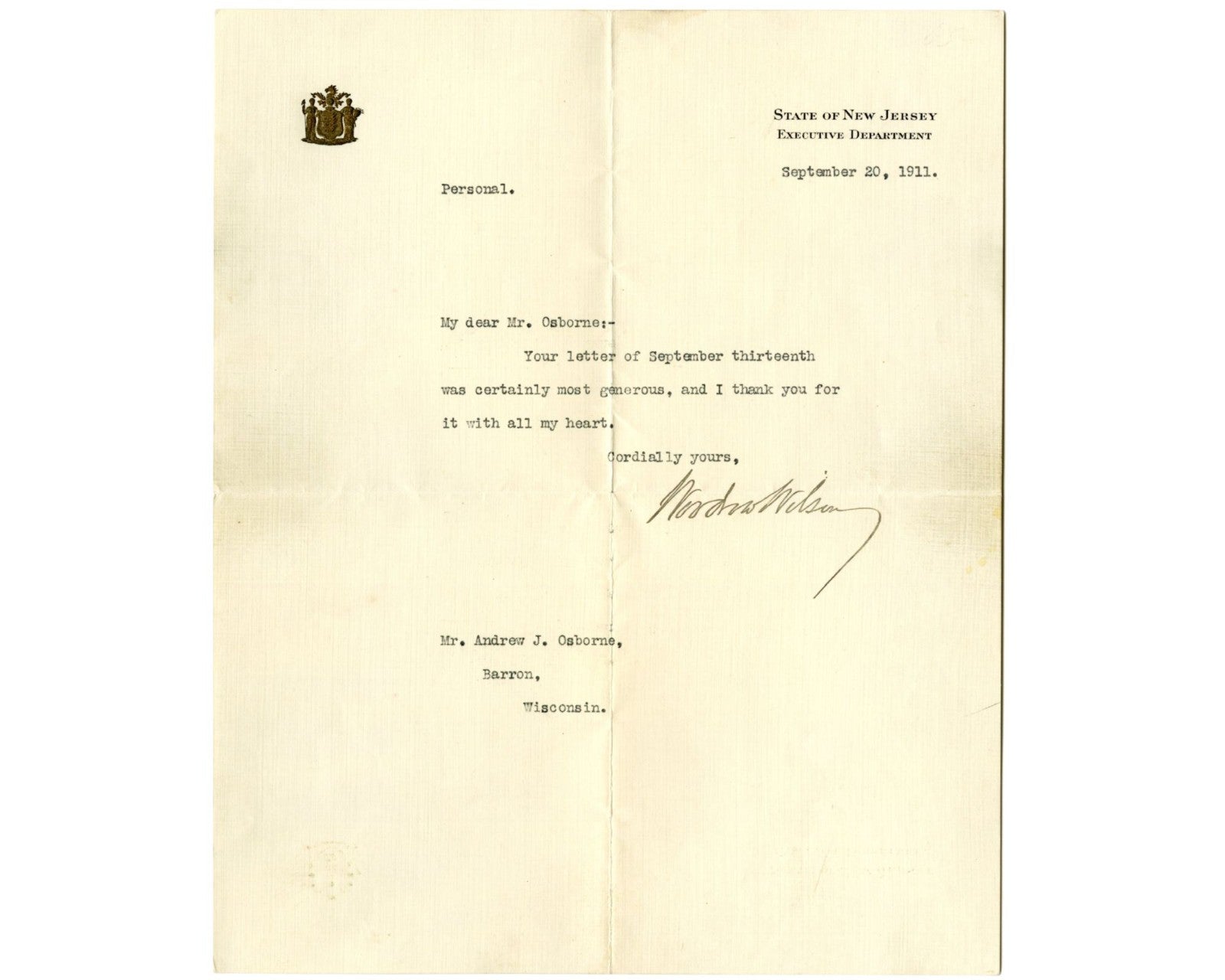 President Woodrow Wilson Signed Personal Letter PSA, Bold Autograph!