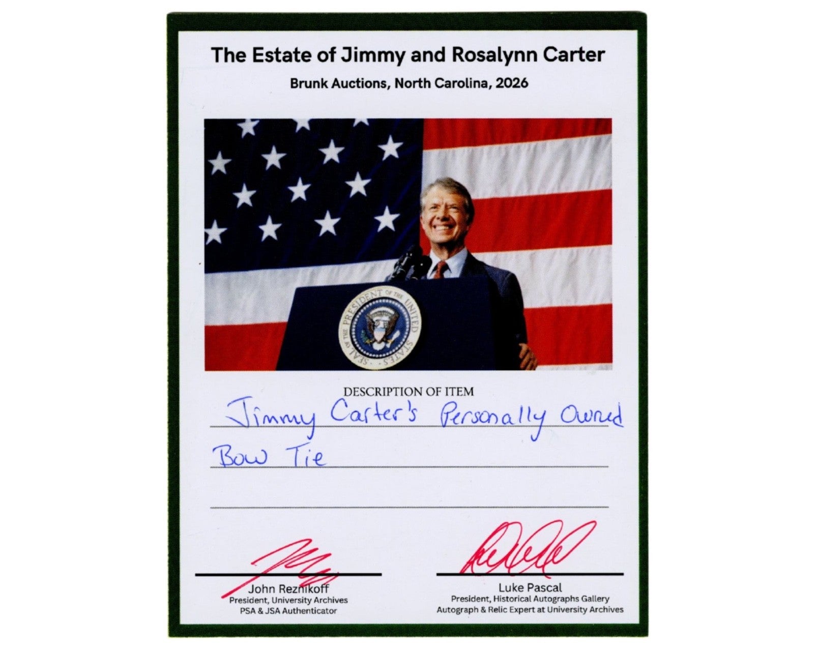 President Jimmy Carter's Personally Owned & Worn Bow Tie! Ex. Carter Estate