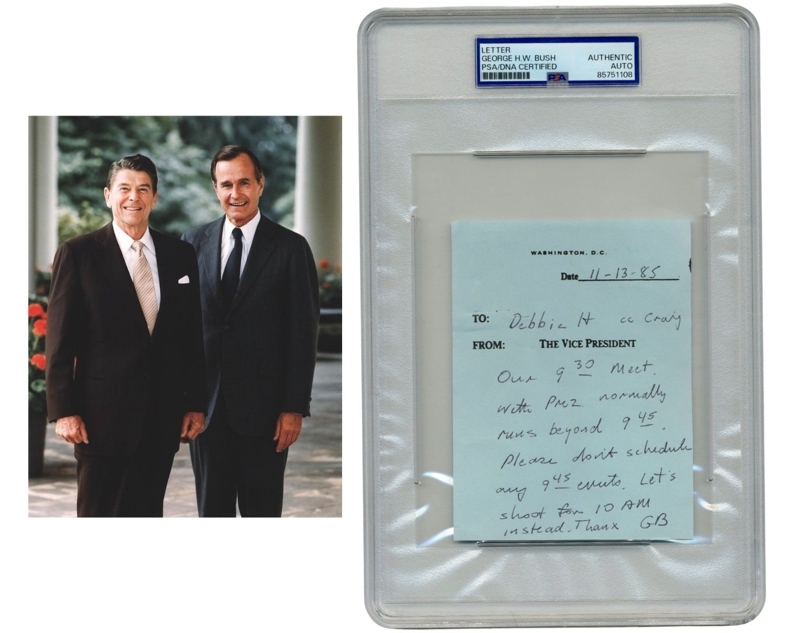 Vice President George H. W. Bush Signed Reagan W.H. Era Scheduling Note PSA Auto