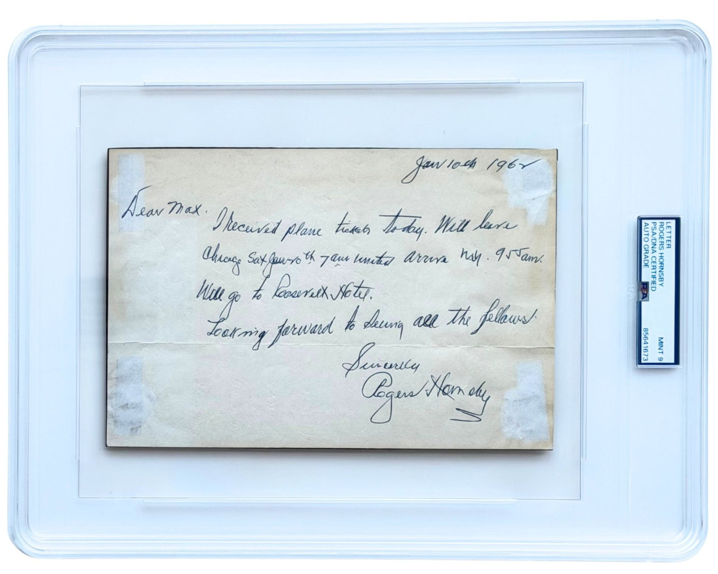 Cardinals Legend Rogers Hornsby Bold Signed Letter on Leaving Chicago PSA Mint 9