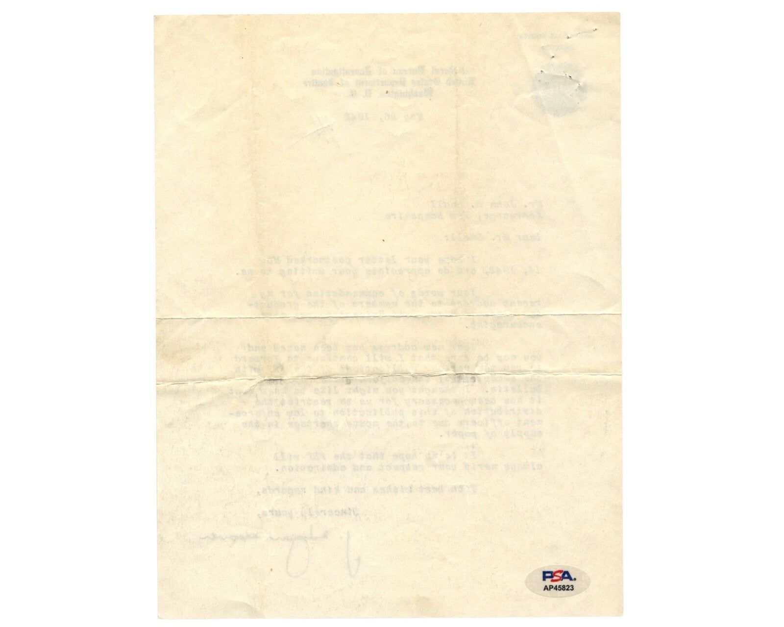 FBI Dir. J. Edgar Hoover Signed Letter Notre Dame Speech & WWII Shortages PSA