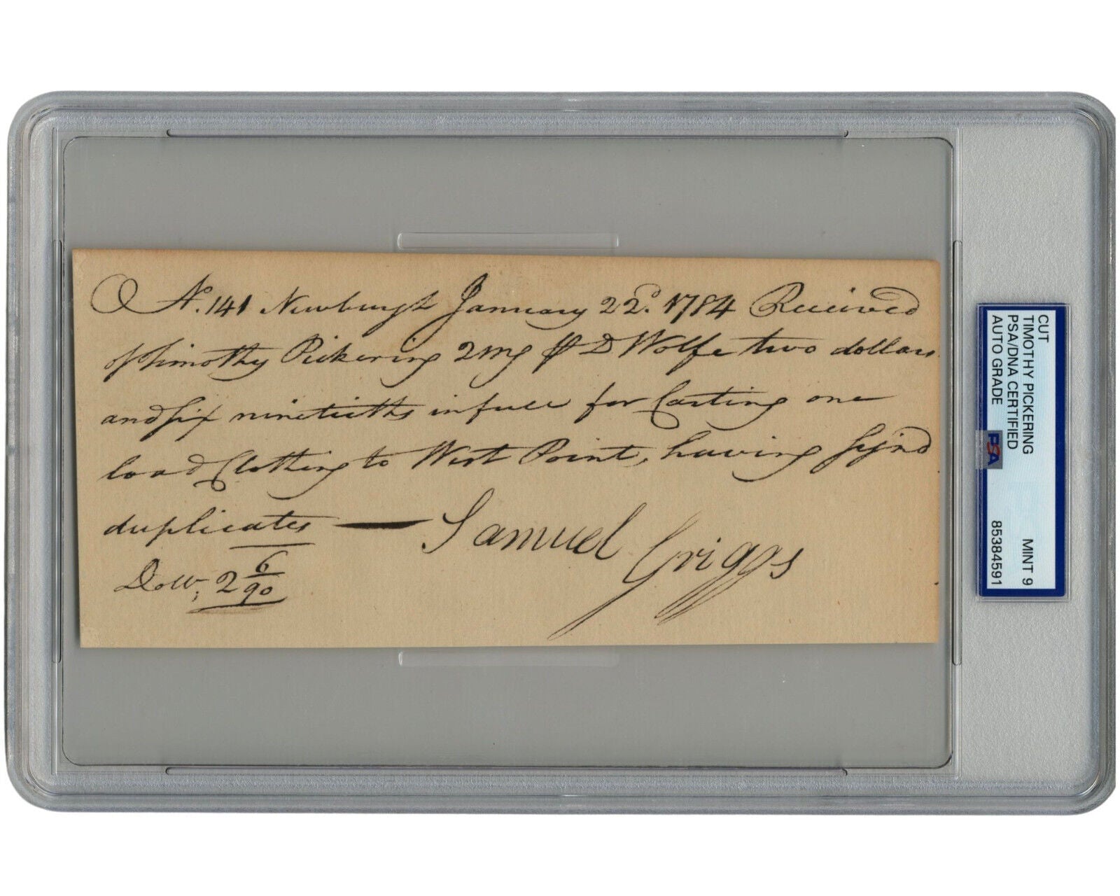 Timothy Pickering Moves Military Clothing to West Point PSA Mint 9