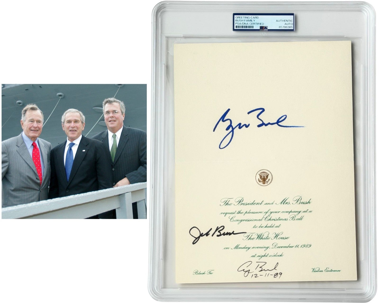 President George H. W. George W, and Jeb Bush Signed W.H. Christmas Card PSA