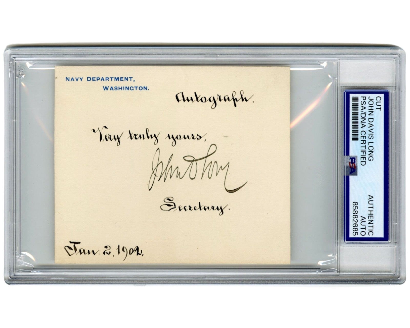 Sec. Of Navy John Davis Long Signed Cut, Mexican-American War Hero! PSA