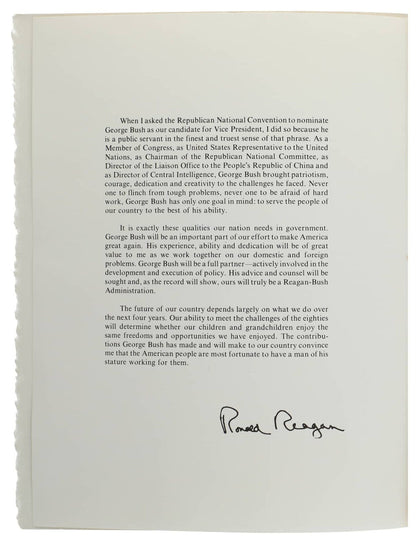George H.W. Bush/Barbara Bush Signed Presidential Inauguration of Reagan. RARE!