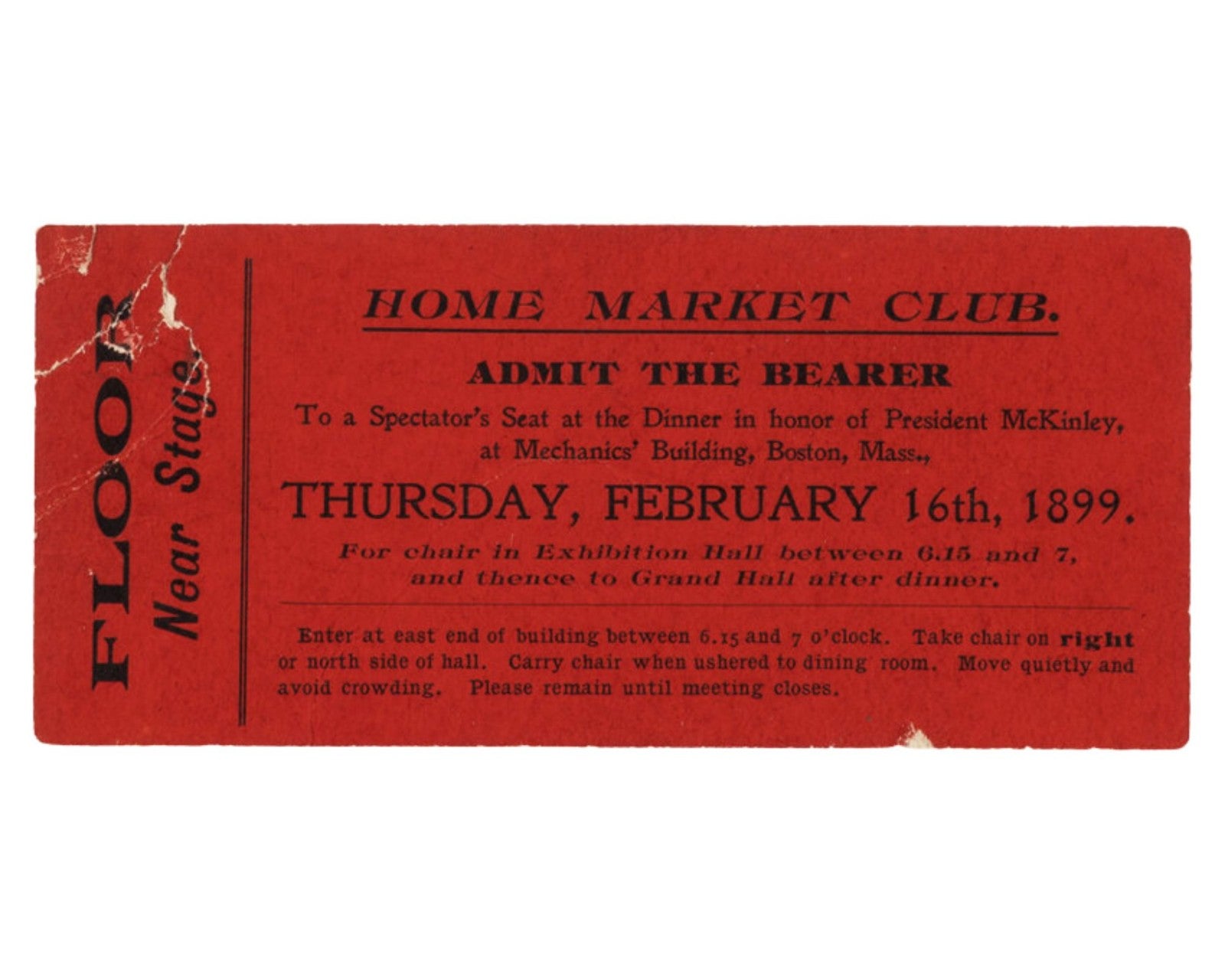 Memorial of William McKinley from Boston w/ Signed Letter & Ticket - Rare!