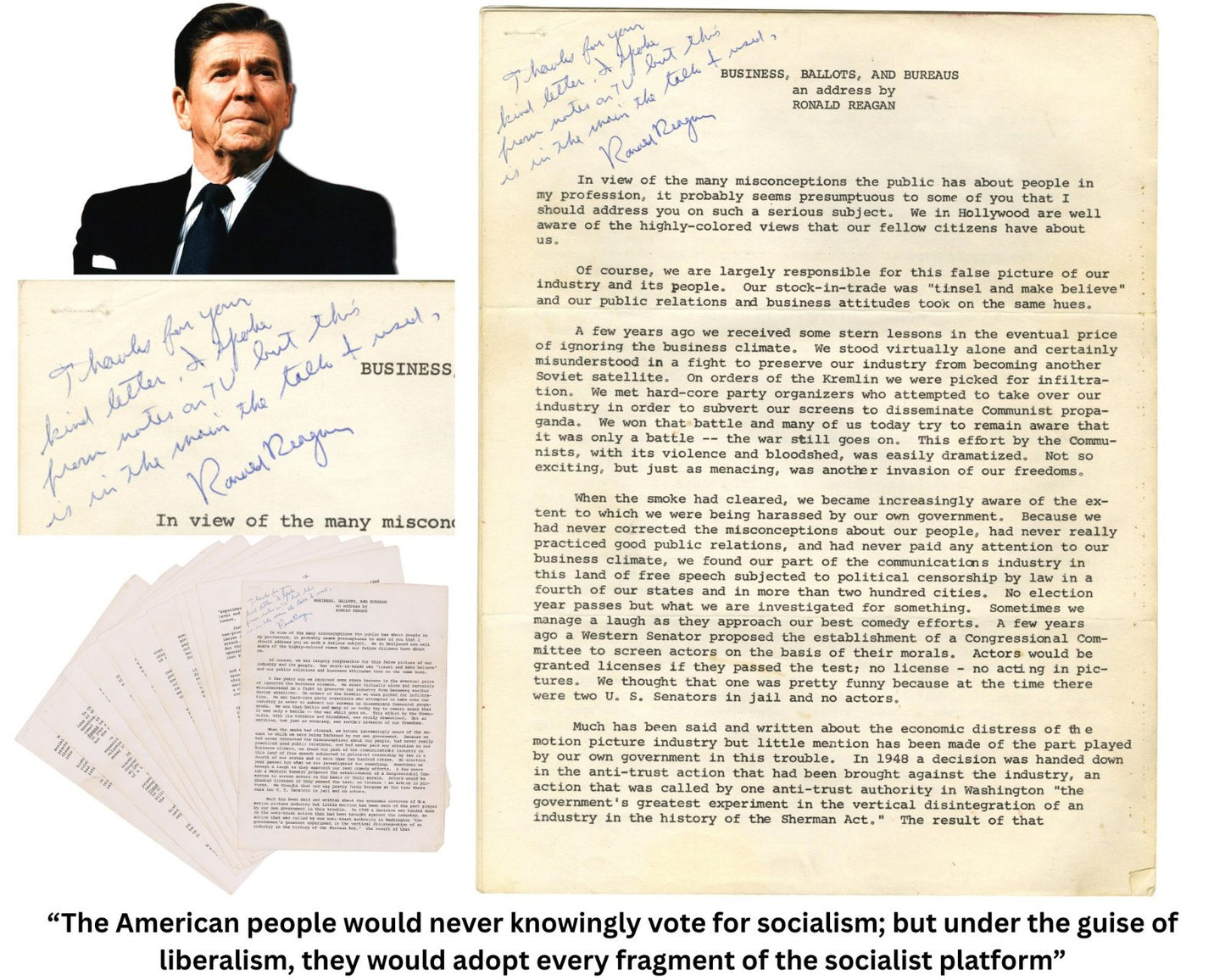 President RONALD REAGAN Signed Doc. on Entertainments Role to "Resist Communism"
