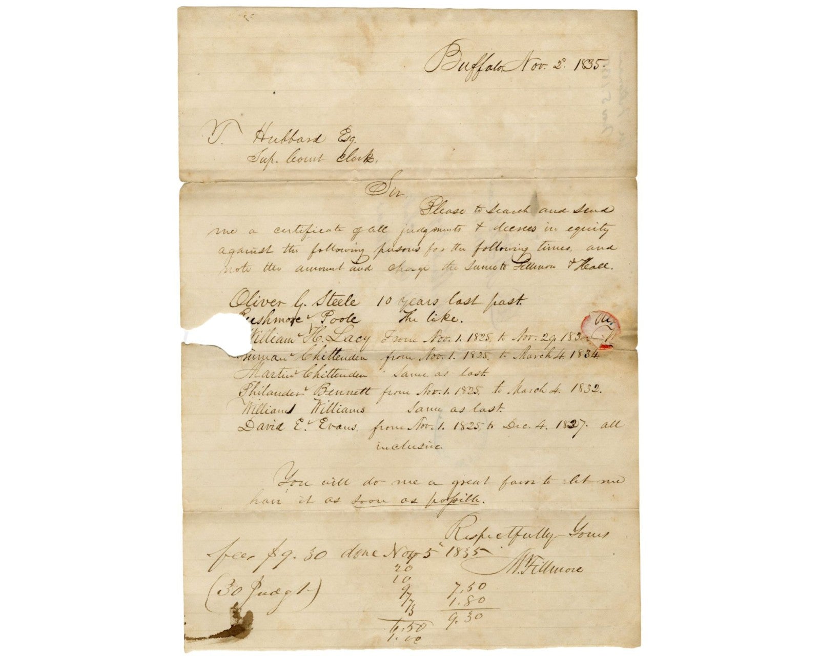 President Millard Fillmore 3x Signed Legal Letter & Free Frank! PSA Auto