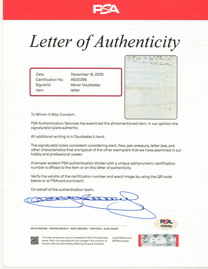 Incredible Abner Doubleday Signed Letter (ALS) On Mexican American War PSA & BAS