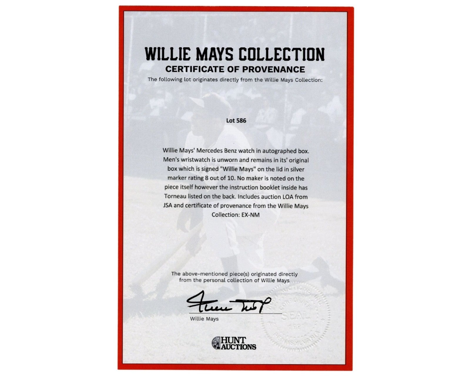 Willie Mays Personal Mercedes-Benz Watch with Autographed Box Ex. Mays Estate