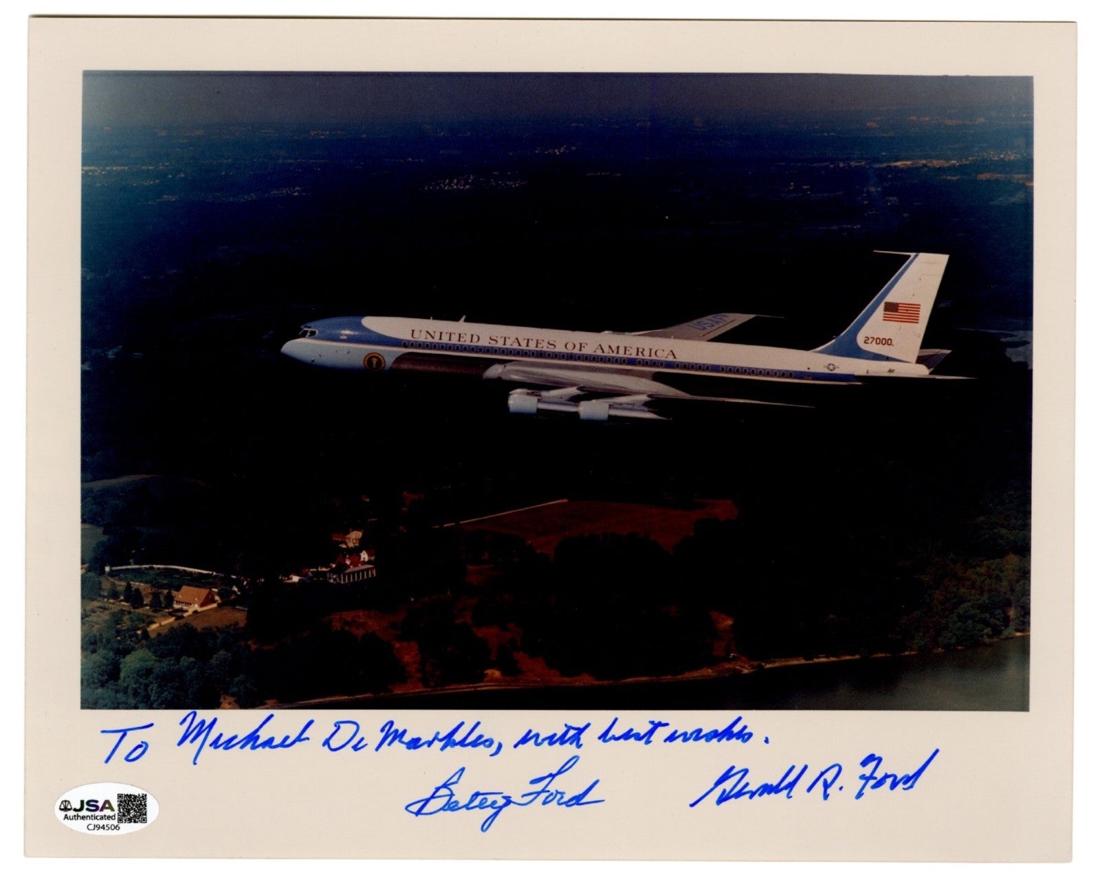 President Gerald & Betty Ford Signed Air Force One Photograph - Rare JSA