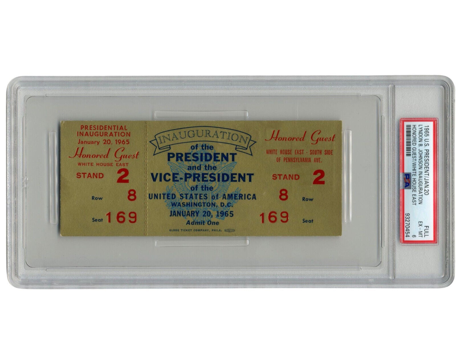 1965 President Lyndon Johnson Inauguration Gold Ticket PSA 6 Honored Guest POP 1