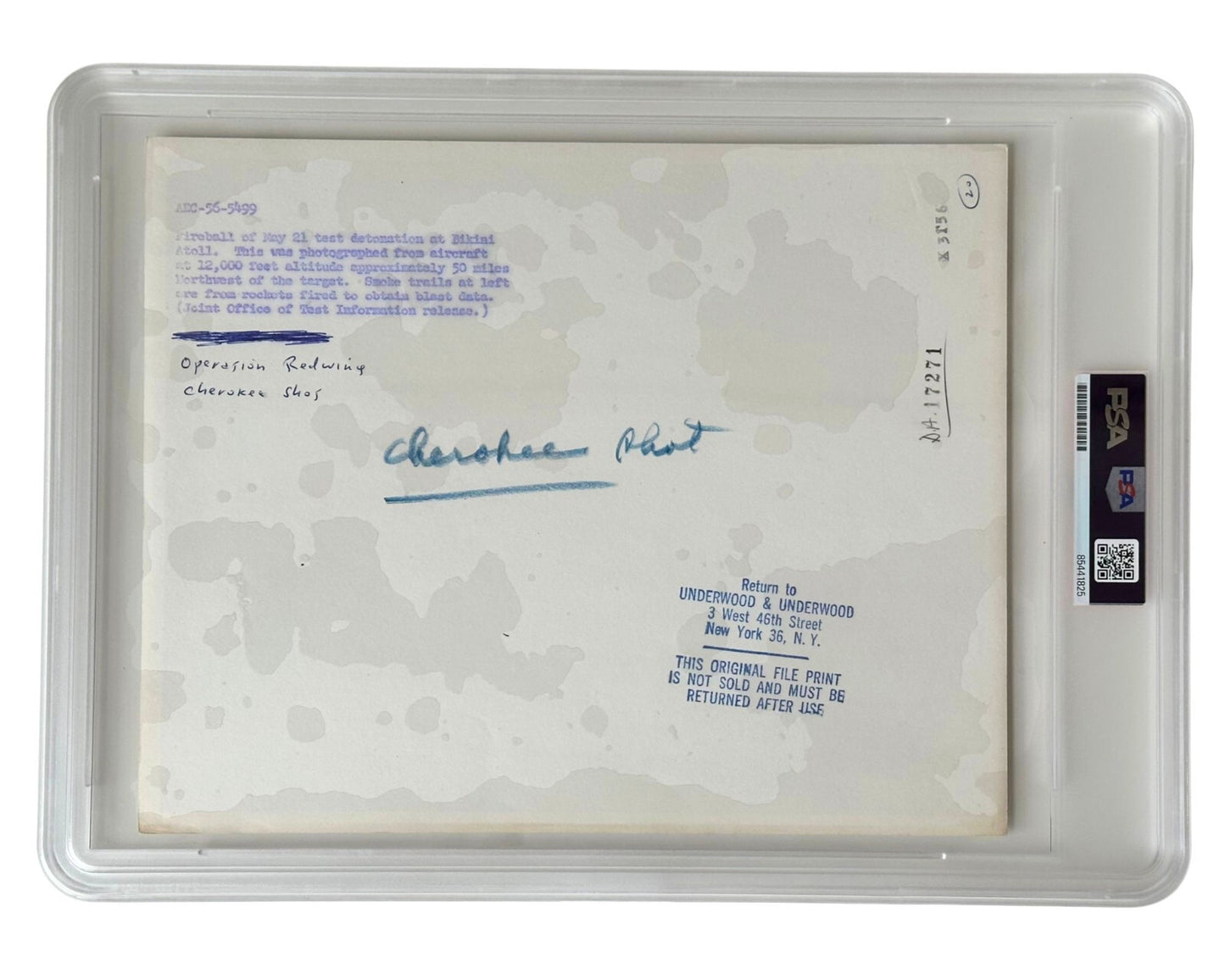 Operation Redwing "Cherokee" Atomic Bomb Test U.S. Army PSA Type 1 Photograph