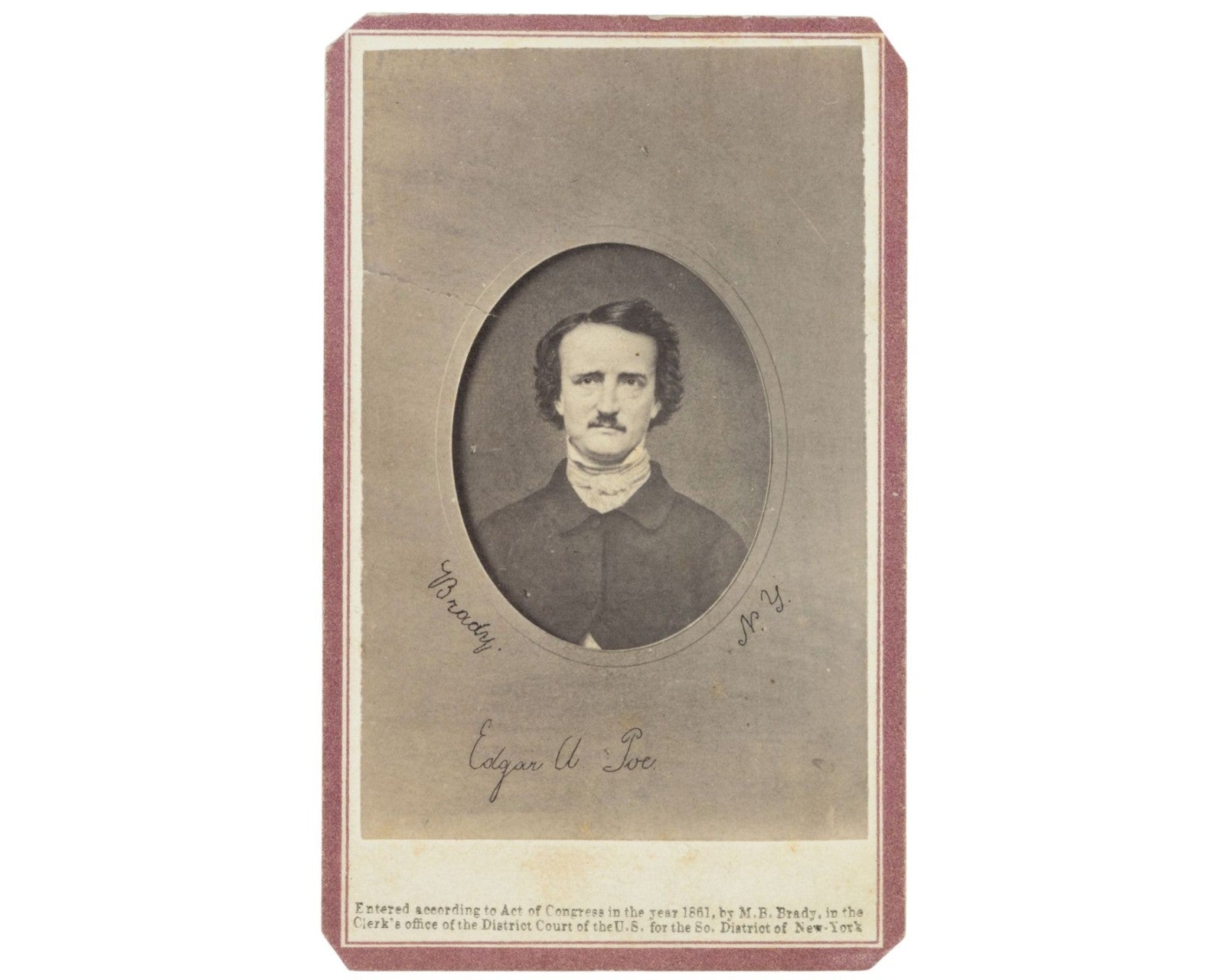 Incredibly Rare Edgar Allen Poe Carte De Visite (CDV) by Mathew Brady - Gorgeous