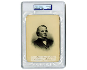 President Andrew Johnson Gorgeous Cut Display to Engraved Portrait PSA Auto