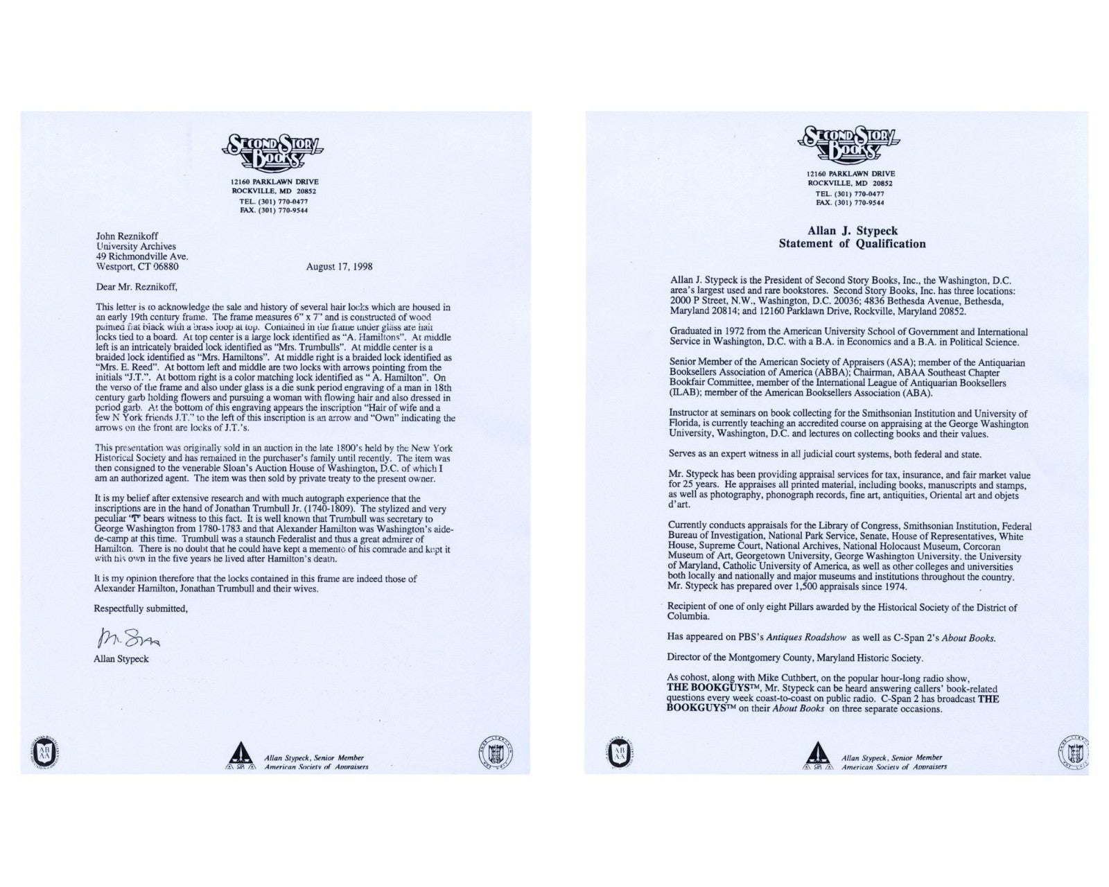 10+ Strands of Alexander Hamilton Hair - University Archives Provenance